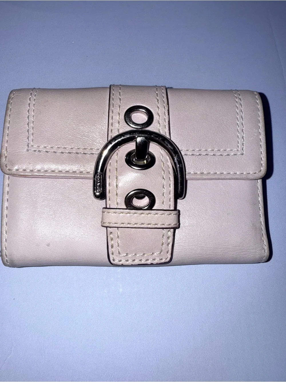 Coach Beige Leather Buckle Compact Wallet